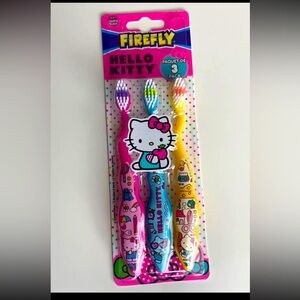 3 pc • Hello Kitty Soft Toothbrush Sanrio Firefly Kids Pink Blue Yellow• Cute!!